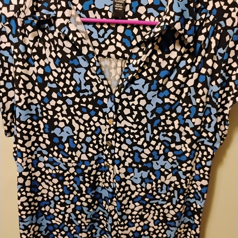 Alfani Blue and Black Abstract Women's Blouse